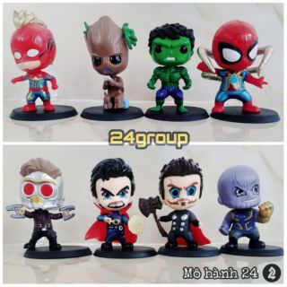 [8 CON] MÔ HÌNH Chibi AVENGER MARVEL Hulk Groot Thor DR STRANGE IRON MAN SPIDER MAN caption CAPTAIN America THANOS