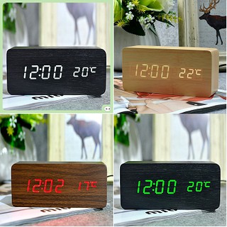 Đồng hồ gỗ led để bàn hình chữ nhật