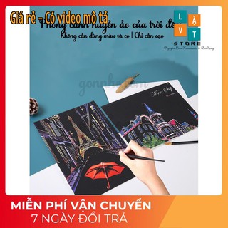 [Quà tặng] Bộ Tranh Cạo 4 khổ A4 City Land Tự làm tranh theo tường phong cách Hàn Quốc - Thành Phố Không Ngủ