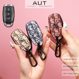 Bao da chìa khoá Hyundai Accent Kona Santafe 3 nút bấm Dior handmade HC3 CD