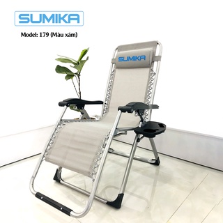 Ghế xếp thư giãn SUMIKA 179 Grey - Dòng cao cấp, khóa bằng kim loại, vải lưới Textilene thoáng khí, tải trọng 300kg