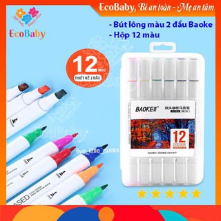 [Video Và Hình Thật] Bút Màu Marker Baoke MP2923, Hộp Nhựa Bộ 12 Bút Oily Marker Pens, Thiết Kế, Vẽ Anime - EcoBaby