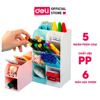 Kệ ống đựng bút mỹ phẩm 5 ngăn Deli decor trang trí bàn học Xanh Trắng Hồng - 8932/ 8933