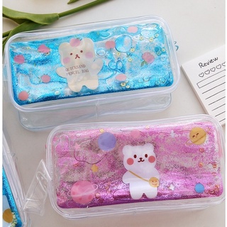Hộp bút trong suốt cỡ lớn kim tuyến nhũ chảy lấp lánh cute phong cách hàn quốc