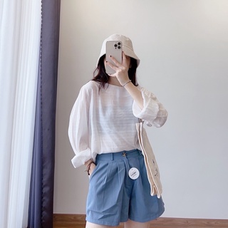Áo voan trơn tay dài cổ tròn chất mát mùa hè (Ảnh thật)