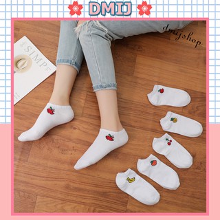 Set 5 đôi tất nữ cổ thấp nhiều màu vớ nữ cổ thấp họa tiết hoa quả trắng T37