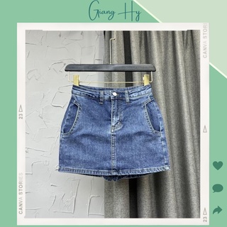 Quần giả váy nữ jean túi vuông cạp cao lưng thun chữ A đẹp giá rẻ