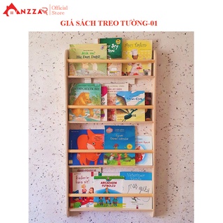 Giá sách treo tường 4 tầng Anzzar gỗ thông nhập khẩu cao cấp, bền đẹp trang trí phòng cho bé GS-011