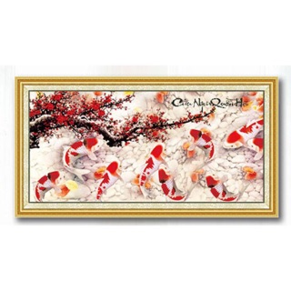 Tranh thêu chữ thập 3D CÁ CHÉP HOA ĐÀO ĐỎ 222999, 99x52cm chưa thêu