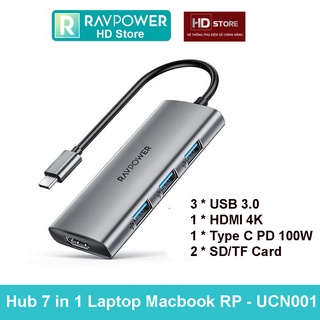 Hub RAVPower Type-C 7 in 1 cho Laptop Macbook Air Pro Mac  (Type-C to HDMI/ USB3.0/ PD 100W) Đầu cáp chuyển