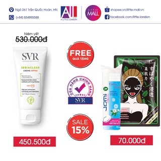 Kem làm giảm mụn và chống nắng SPF50 SVR sebiaclear creme 50ml TẶNG mặt nạ Sexylook và bông tẩy trang Jomi (Nhập khẩu)