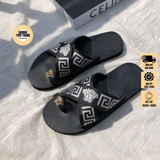 Dép sandal xỏ ngón quai chéo nam nữ, Dép sỏ ngón [ẢNH THẬT 100%] đế đen, da Pu cao cấp full size 30-44 SANDALTHOITRANG