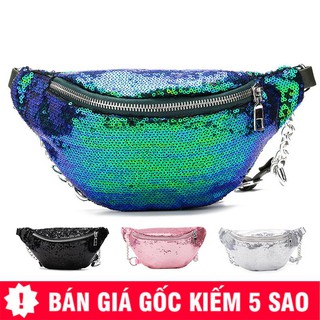Túi Bao Tử Đính Kim Sa Phối Dây Xích Da Sành Điệu
