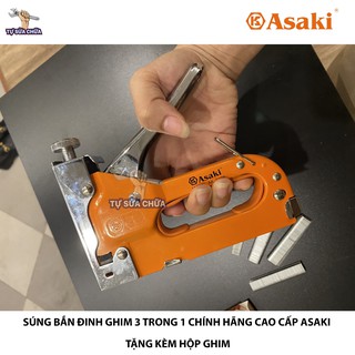 Súng bắn ghim đa năng bắn được nhiều kiểu ghim 4-14mm chính hãng Asaki AK-7106 tặng hộp 60  ghim, đồ bấm kim và kim bấm