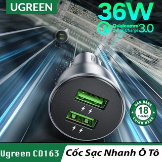 Cốc Sạc Nhanh Ô Tô 2 Cổng QC 3.0 Ugreen Cao Cấp - Bảo Hành 18T Chính Hãng ( ED018, CD114, CD163 )