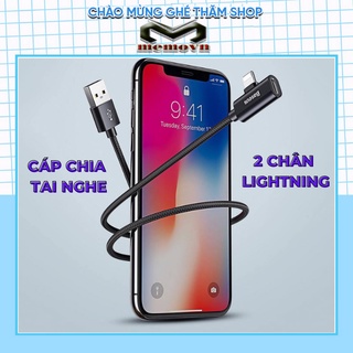 Cổng chia 2 cổng tai nghe và sạc  2 chân lightning kèm dây cáp sạc dài 1,5m
