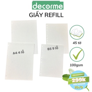 Giấy refill B5 9 lỗ A4 4 lỗ ruột sổ còng phụ kiện sổ planner bullet journal DECORME