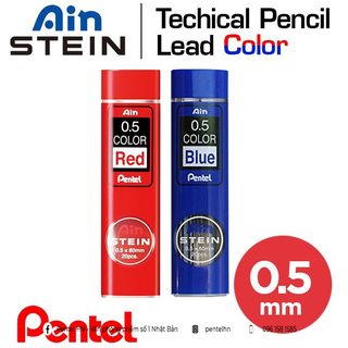 Ruột Chì Kim Pentel Ain Stein 2B Ngòi 0.5mm C275-RD Chì Đỏ và C275-BL Chì Xanh | Cấu Trúc Tổ Ong Siêu Cứng (20 Ruột)