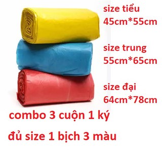 combo 3 cuộn túi đựng rác tự phân hủy 1 ký không nhám đủ màu đủ size kích thước