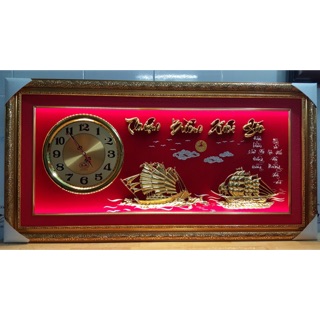 Đồng Hồ Treo Tường - Tranh đồng hồ treo tường đá xi vàng mẫu Thuyền Buồm Xuôi Gió
