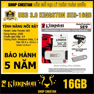 USB 3.0 Kingston 16GB DataTraveler SE9 – Vỏ thép nguyên khối – Chịu va đập – Kháng nước – CHÍNH HÃNG – Bảo hành 5 năm