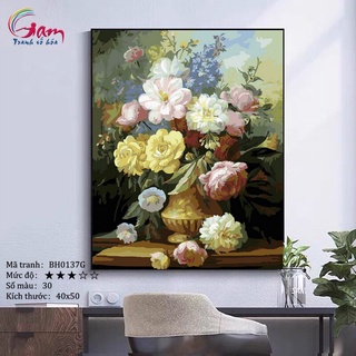 Tranh sơn dầu số hóa tự tô màu theo số Gam mã BH0137G Tranh lọ hoa bình hoa cổ điển trang trí