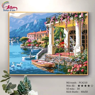 Tranh tô màu theo số phong cảnh Địa Trung Hải tự tô màu GAM căng khung 40x50cm dày 2.5cm PC4210