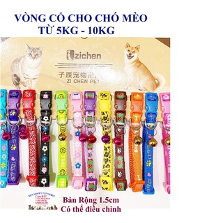 VÒNG CỔ KÈM CHUÔNG CHO CHÓ MÈO THÚ CƯNG Từ 5kg đến 10kg Bản rộng 1.5cm Hình in bất kỳ Chất liệu dù Có thể điều chỉnh