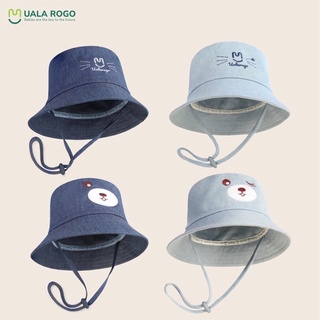 Uala Rogo-Mũ tai bèo vải jeans thắt dây mềm mịn cao cấp che nắng cho bé trai bé gái