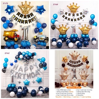 Set Bóng Bay Trang Trí Sinh Nhật Tông Màu Xanh