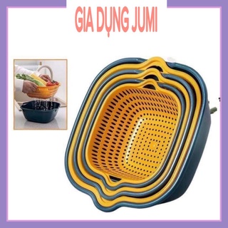 SET RỔ 6 MÓN KÈM CHẬU TIỆN LỢI - RỔ NHỰA CHỮ NHẬT KÈM CHẬU ĐỰNG RAU LẨU ĐỰNG HOA QUẢ