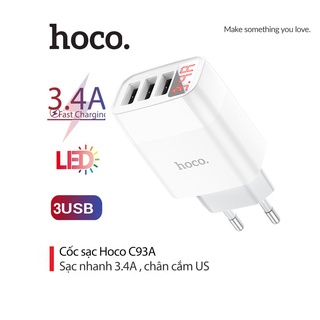 Cốc sạc 3.4A Hoco C93A chân cắm tròn 3 cổng USB tích hợp màn hình Led