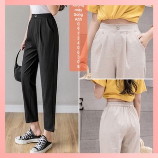 Quần Baggy nữ vải đũi xước lưng chun, cạp cao có size lớn cho người mập