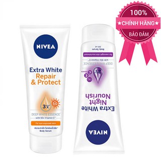 Combo 2 tuýp Serum Dưỡng Thể Săn Da Dưỡng Trắng Nivea ngày và đêm 180ml