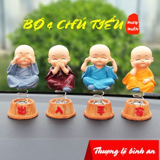 Bộ 4 tượng chú tiểu tứ không trang trí taplo ô tô xe hơi đế lò xo