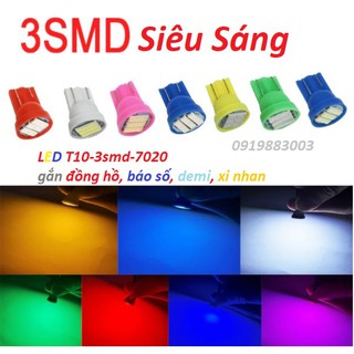 T10-3smd-7020,1 Bóng Led T10 Siêu Sáng, Đèn Led T10 gắn đồng hồ, báo số, báo rẽ, demi xe máy ô tô (giá 1 bóng)