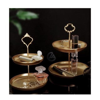 Khay decor 2 tầng màu vàng kim loại cao cấp