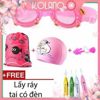 Kính bơi trẻ em KOLANO chống mờ tặng kèm mũ bơi, bịt mũi, bịt tai cho bé bơi lội SS-001016 [Tặng ngoáy tai có đèn]