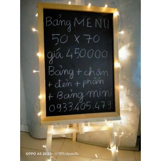 Combo Bảng viết phấn 50*70cn+chân gỗ +dây đèn