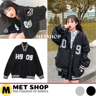 Áo bomber nam nữ unisex ,Khoác Nỉ Thu Đông Chữ H909 Form Rộng ,ao khoác bóng chày hàn quốc ulzzang - METSHOP
