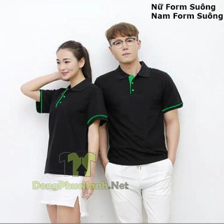 Áo Thun Cá Sấu Đen Viền Xanh Nam Nữ Trơn - Áo Đồng Phục Nhân Viên Cao Cấp