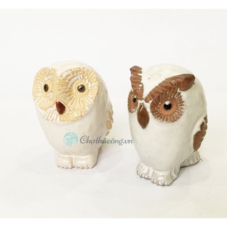Chim cú gốm tráng men - Tượng gốm xinh xắn trang trí, decor sân vườn C10xD7xR7cm