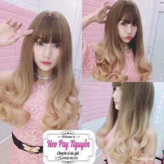 Tóc giả nguyên đầu omber nâu vàng- vàng kim