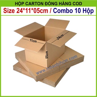 10 Hộp đóng hàng 24x11x5 cm, Hộp carton dày, Cứng cáp, Chuẩn Ship COD, Thùng carton, Hộp giấy giá rẻ, Inbaobi.HCM