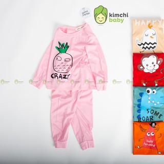 Bộ Dài Tay Cho Bé Gái, Bé Trai Minky Mom Vải Thun Lạnh Hoạ Tiết Quả Dứa Mặt Cười, Bộ Quần Áo Trẻ Em Thu Đông MKMTD2157
