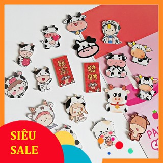 [Mẫu Mới] Huy Hiệu, Pin Cài Áo Balo, Túi  Xách Hình Bò Sữa Đáng Yêu P002
