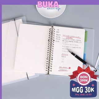 Combo set sổ còng sắt nhiều lỗ bìa nhựa mềm khóa tròn kèm giấy và tab phân trang