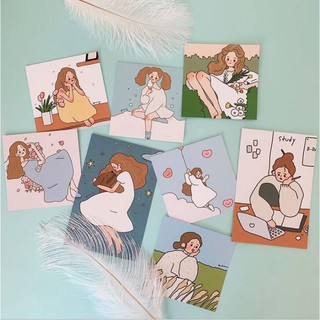 DecorZ  Set 8 tranh thẻ cô gái treo tường dễ thương
