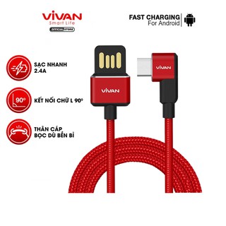 Cáp Sạc Micro Gaming VIVAN Bọc Dù 1m Cổng Kết Nối Chữ L 90 Độ - BWM100