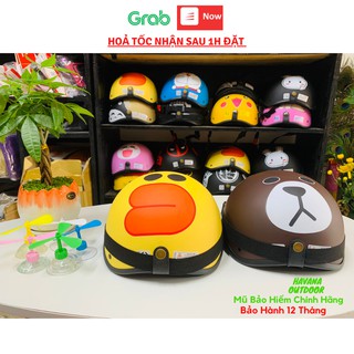 Mũ Bảo Hiểm Đôi Siêu Cute Hình Gấu Nâu Vịt Vàng Lót Đệm Cao Cấp Có Kính Phi Công❤️Freeship❤️ | Mũ Nhựa ABS BH 12 Tháng
